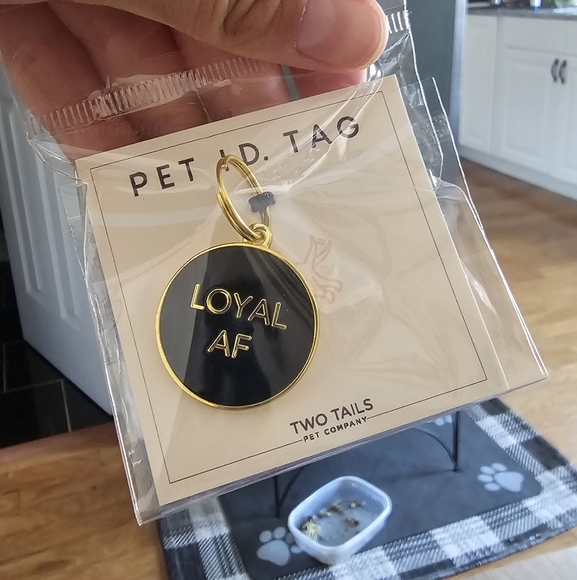 Two Tails Pet ID Tag - Black and Gold - Picture 1 of 1